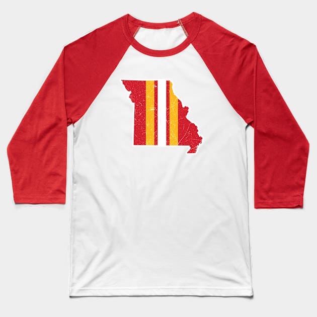 KC Missouri Stripe, Retro - White Baseball T-Shirt by KFig21